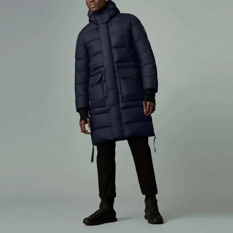 Canada Goose Warwick Series Solid Color Detachable Hood Mid-Length Down Jacket Men's Marine Blue-2