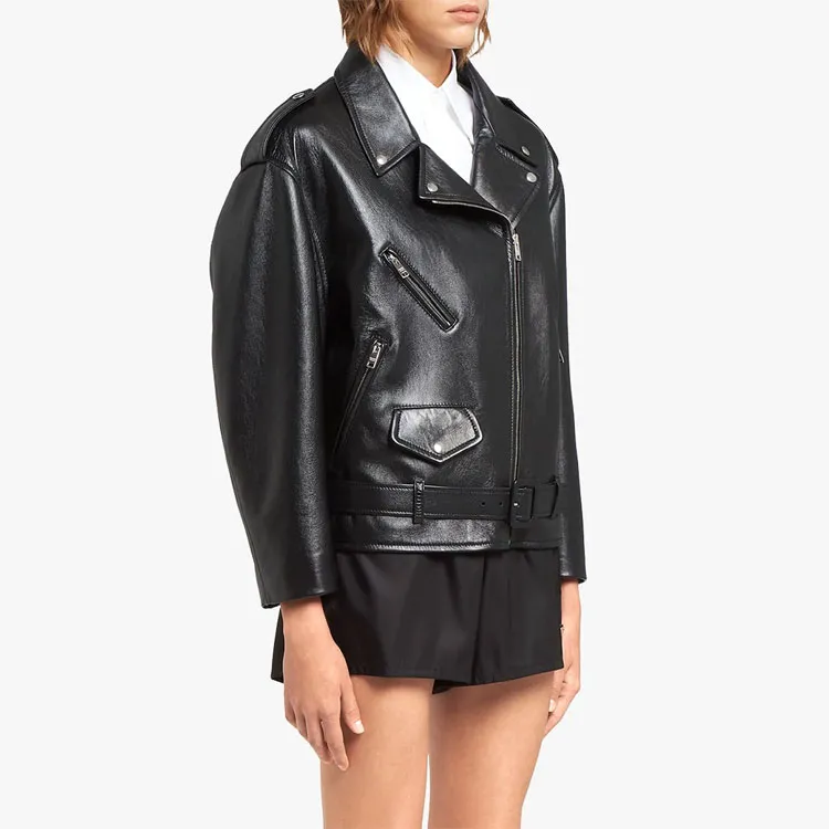 PRADA FW21 Leather Jacket Women's Black-3
