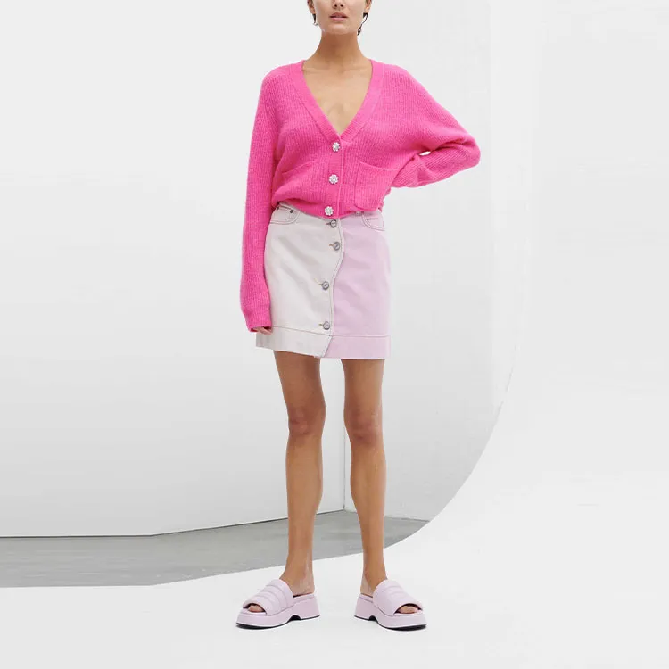 GANNI Denim Short Skirts Women's Pink White-2