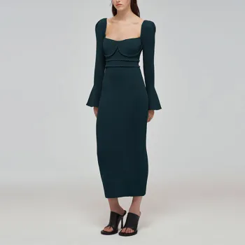 Self portrait SS22 Long Sleeved Dresses Women's Khaki Green