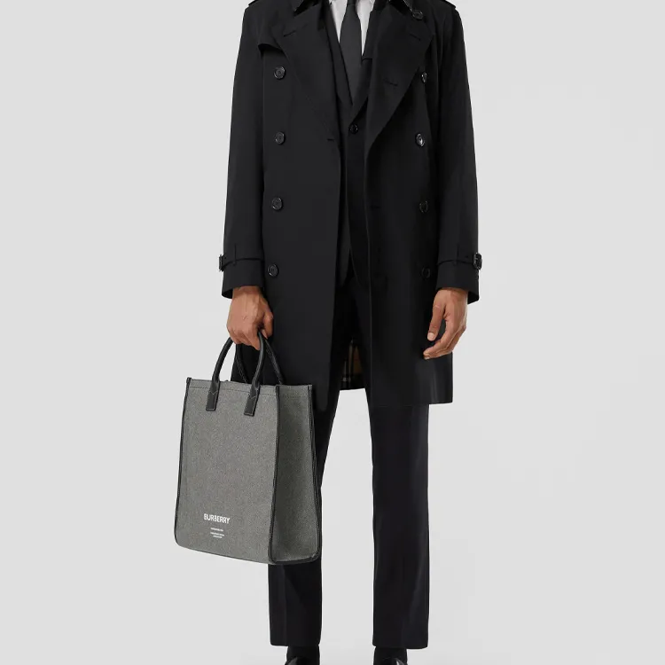 Burberry Horseferry Canvas Tote Bag Shopping Bag Shoulder Bag Crossbody Bag Handbag Men's Black/Gray-5