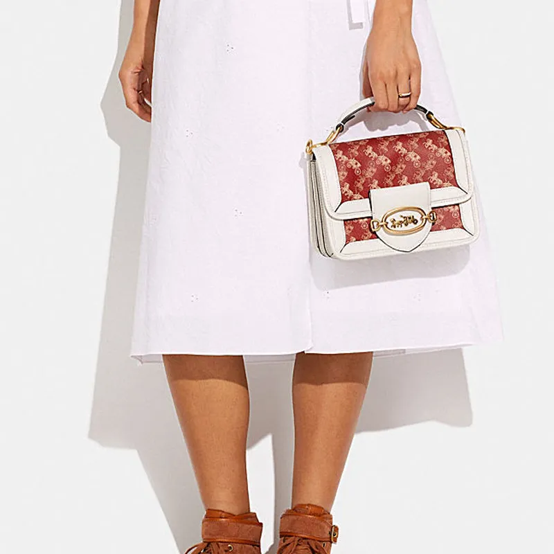 COACH Hero With Cow Leather Handbag, Shoulder Bag, Crossbody Bag Medium Size Women's White & Light Red-3