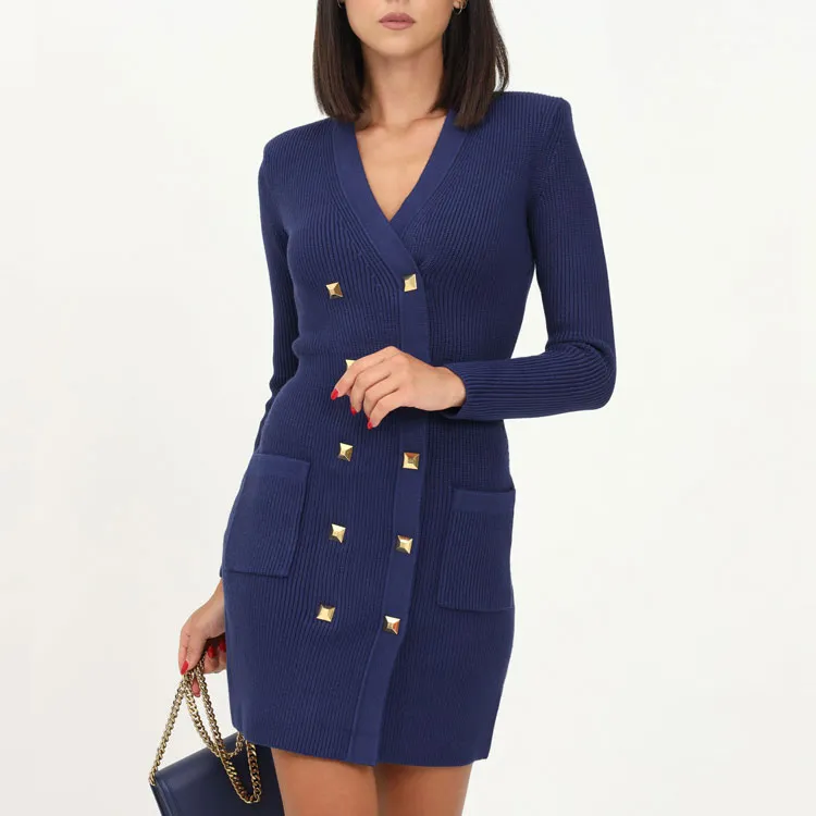 Elisabetta Franchi FW22 Long Sleeved Dress Women's Blue-3
