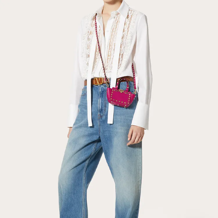 Valentino ROCKSTUD Calfskin Shoulder Bag Crossbody Bag Handbag Extra Mini Women's Fuchsia-5