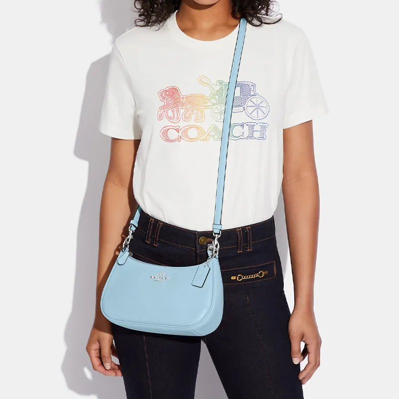COACH Teri Pebble Texture Cow Leather Crescent Bag, Shoulder Bag, Portable Crossbody Bag, Shoulder Bag Women's Blue-4
