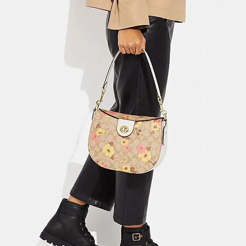 COACH Cow Leather Shoulder Bag, Crossbody Bag Medium Size Women's Khaki-3