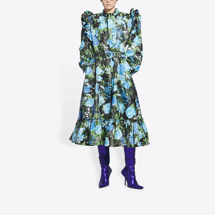Balenciaga Long-Sleeved Dresses Women's Blue-2