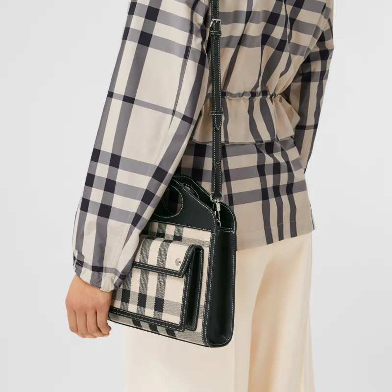 Burberry Pocket Bag Canvas Bag, Shoulder Bag, Crossbody Bag, Handbag Mini Women's Butter Beige/Black-5