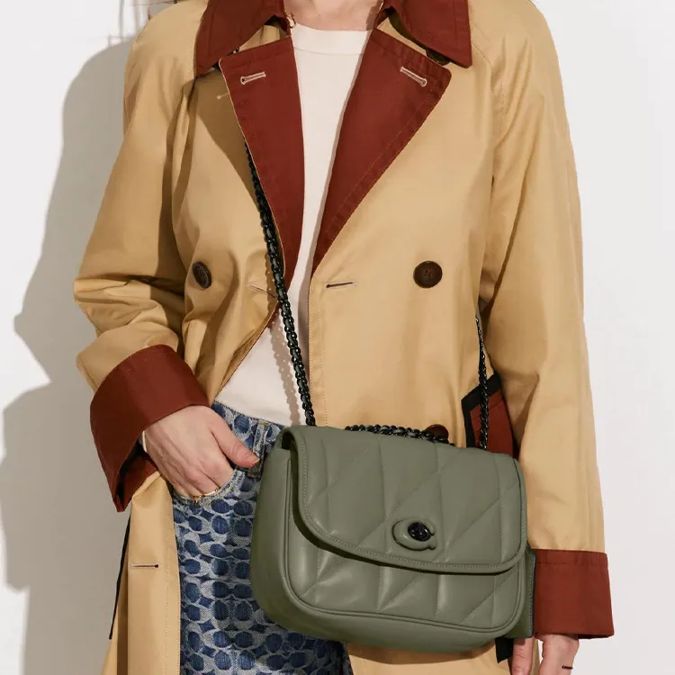 COACH Pillow Nappa Leather Shoulder Bag Crossbody Bag Medium Size Women's Army Green-3