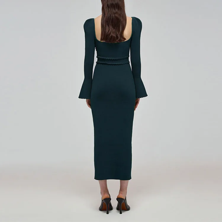 Self portrait SS22 Long Sleeved Dresses Women's Khaki Green-2