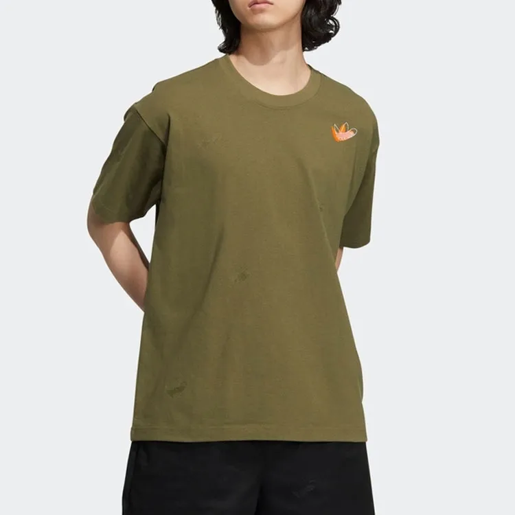 Adidas Originals Drop Shoulder Sleeve T Shirt Unisex Dark Olive Green-3