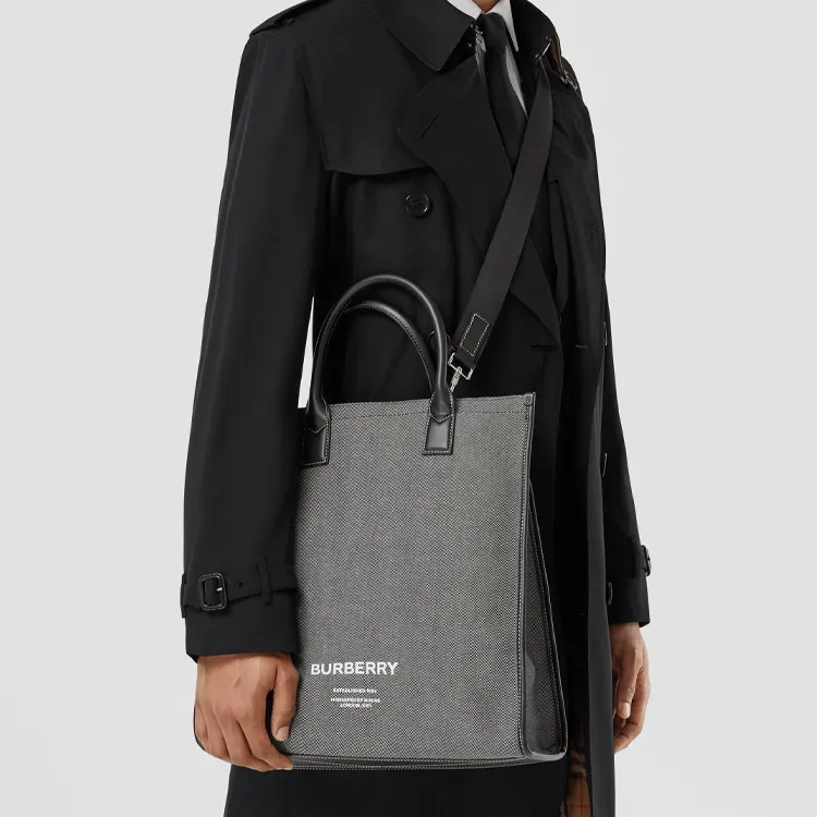 Burberry Horseferry Canvas Tote Bag Shopping Bag Shoulder Bag Crossbody Bag Handbag Men's Black/Gray-10