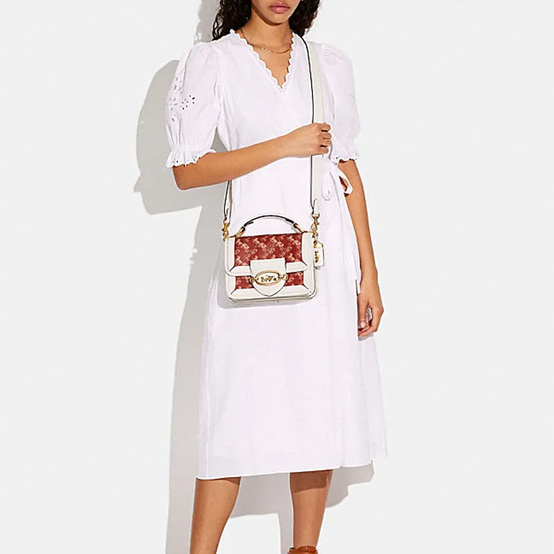 COACH Hero With Cow Leather Handbag, Shoulder Bag, Crossbody Bag Medium Size Women's White & Light Red-4
