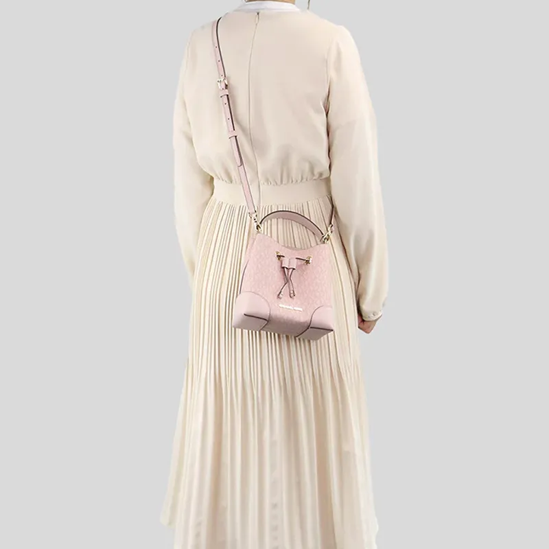 MICHAEL KORS Mercer Coated Canvas With Leather Bucket Bag, Handbag, Shoulder Bag, Crossbody Bag Trumpets Women's Pink-5