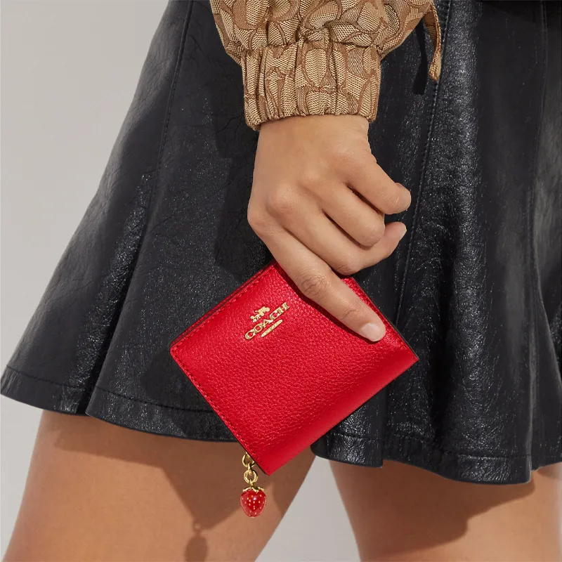 COACH Snap Wallet Pebbled Leather Card Holder Wallet Women's Red-5