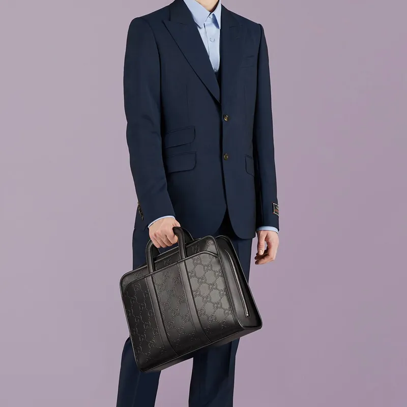 GUCCI Leather Handbags Briefcases Men's Black-11