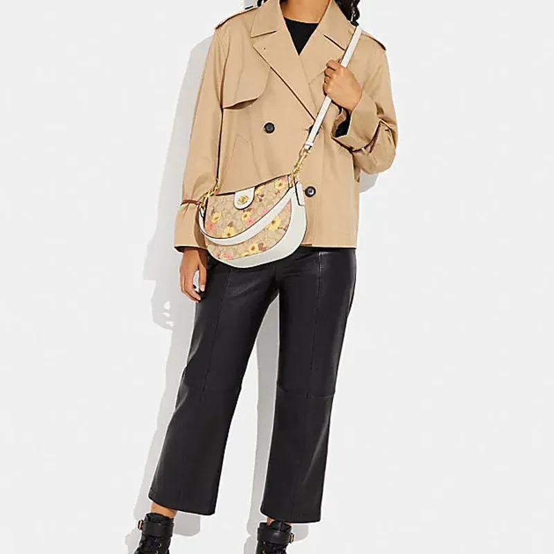 COACH Cow Leather Shoulder Bag, Crossbody Bag Medium Size Women's Khaki-4