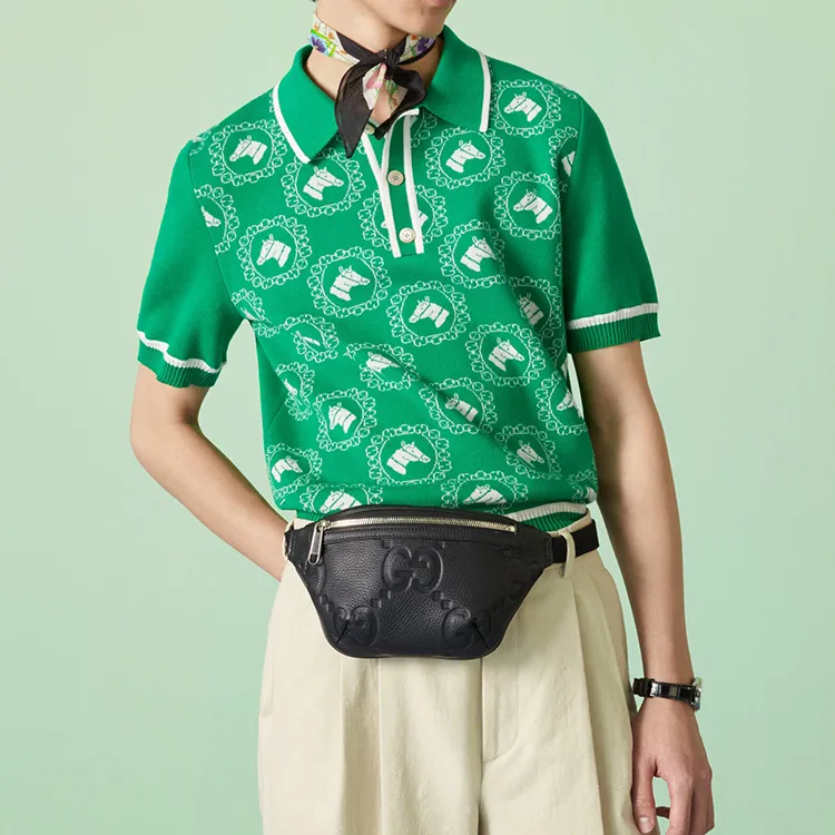 GUCCI Leather One Shoulder Crossbody Bag, Sling Bag, Fanny Pack Trumpets Men's Black-9