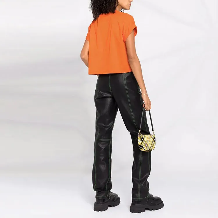 BALMAIN Cropped Short Sleeve Flock Detail T Shirt 'Orange'-1