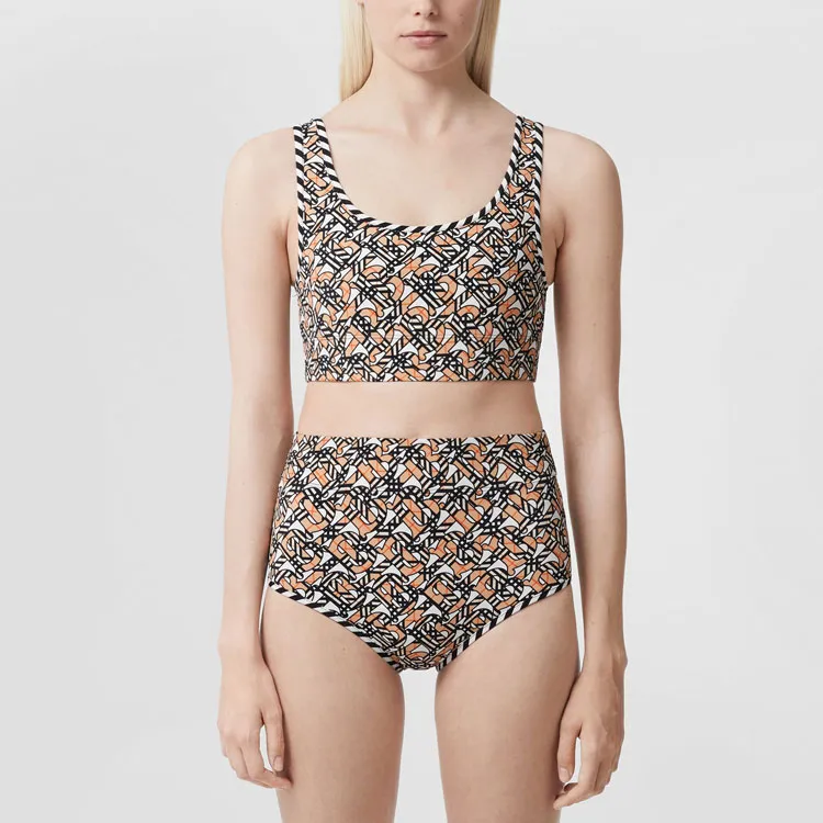 Burberry SS22 Women's Printed Full Pattern Two-piece Swimsuit White-1