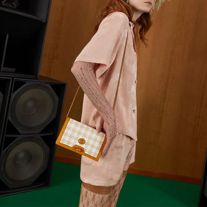 GUCCI Diana Leather Trim Shoulder Bag Crossbody Bag Women's Beige/Orange-8