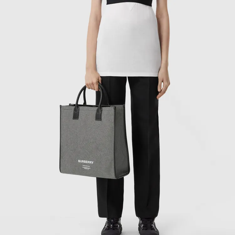 Burberry Horseferry Canvas Tote Bag Shopping Bag Shoulder Bag Crossbody Bag Handbag Men's Black/Gray-9