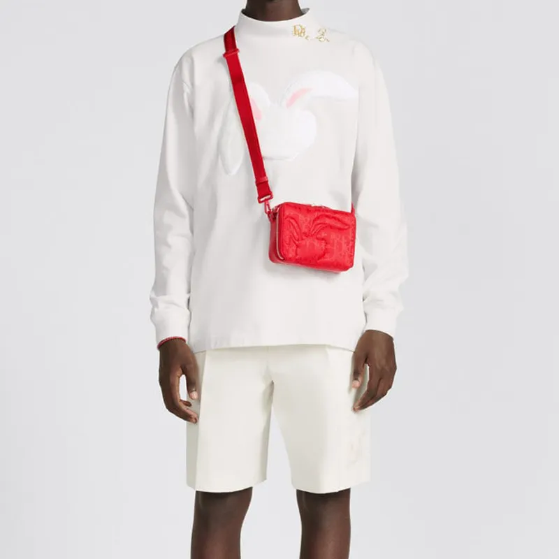 DIOR Leather Crossbody Bag Shoulder Bag Unisex Red-6