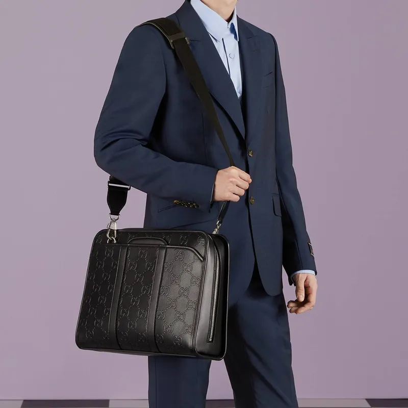 GUCCI Leather Handbags Briefcases Men's Black-10