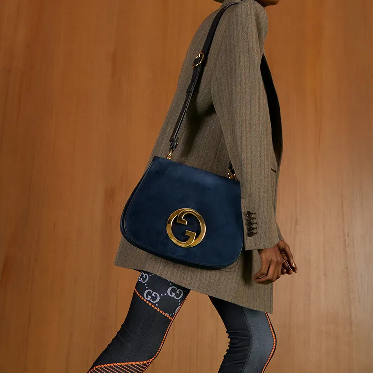 GUCCI Blondie Suede Leather Handbag Shoulder Bag Crossbody Bag Medium Size Women's Dark Blue-3