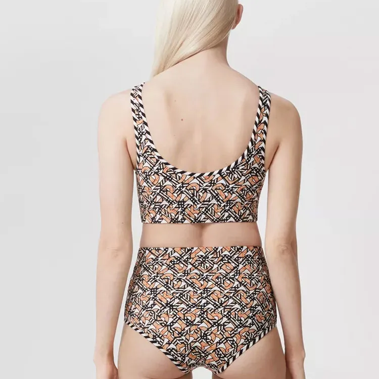 Burberry SS22 Women's Printed Full Pattern Two-piece Swimsuit White-2