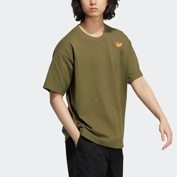 Adidas Originals Drop Shoulder Sleeve T Shirt Unisex Dark Olive Green-5
