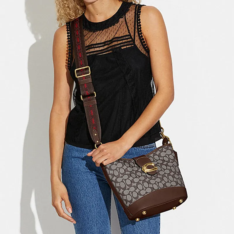 COACH TALI Jacquard Fabric Bucket Bags Shoulder Bag Crossbody Bag Regular Women's Khaki Brown-4