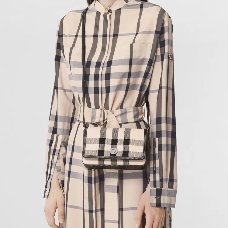 Burberry Vintage Calfskin Trim Penny Bag, Shoulder Bag, Crossbody Bag Mini Women's Butter Beige/Black-5