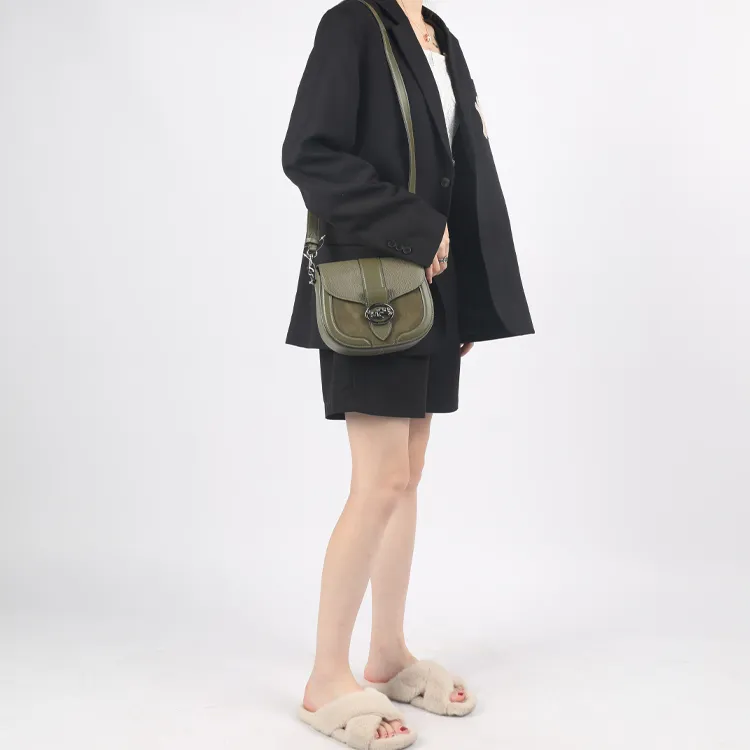 COACH Georgie Leather Saddle Bag, Bacchus Bag, Shoulder Bag, Crossbody Bag, Shoulder Bag Trumpets Women's Olive Green-3