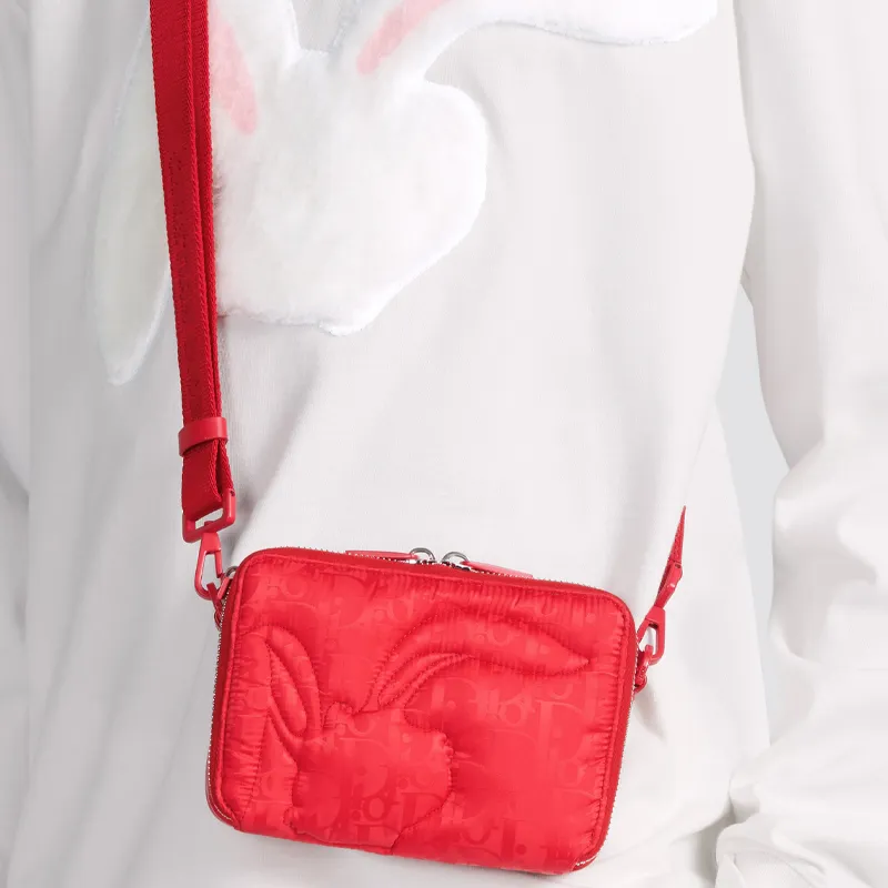 DIOR Leather Crossbody Bag Shoulder Bag Unisex Red-7