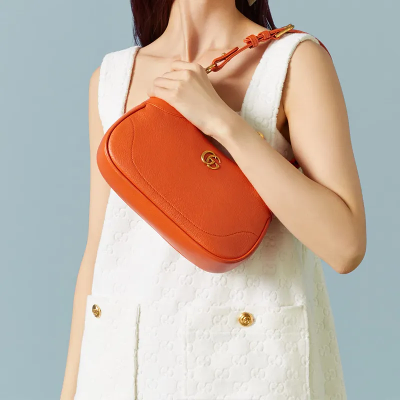 GUCCI Aphrodite Leather New Moon Shoulder Bag, Handbag, Shoulder Bag Small Size Women's Orange-10