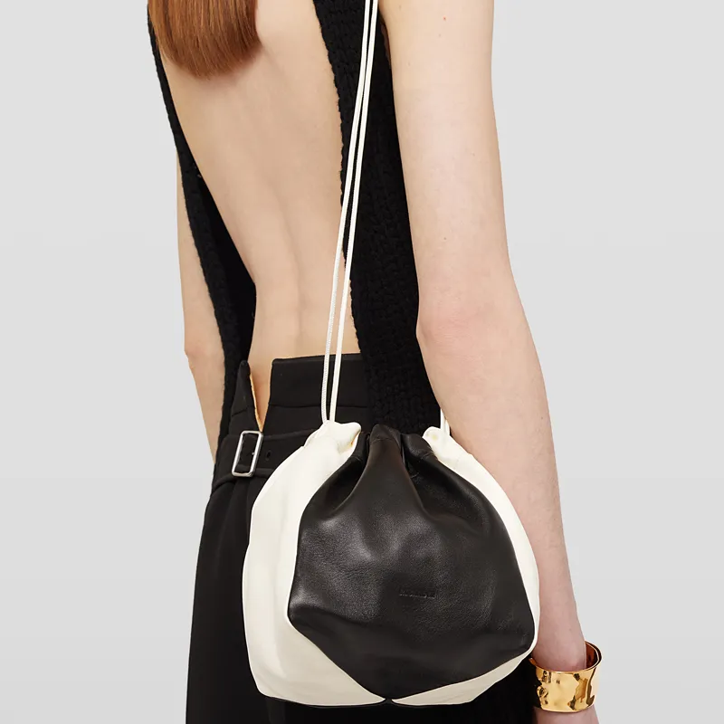 JIL SANDER Lambskin Bucket Bag, Handbag, Shoulder Bag Women's Black/White-2