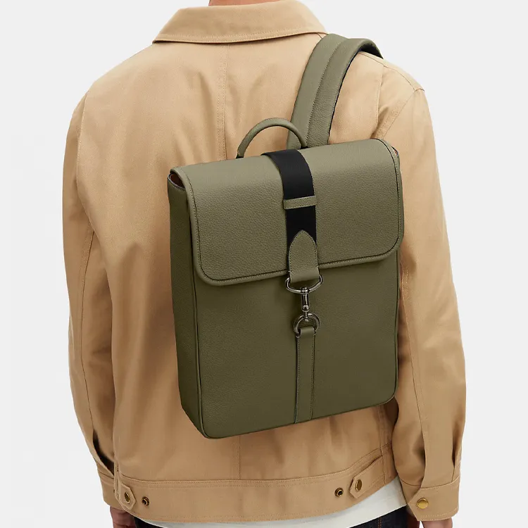 COACH Pebbled Leather Laptop Bag Backpack Tubas Men's Grass Green-3