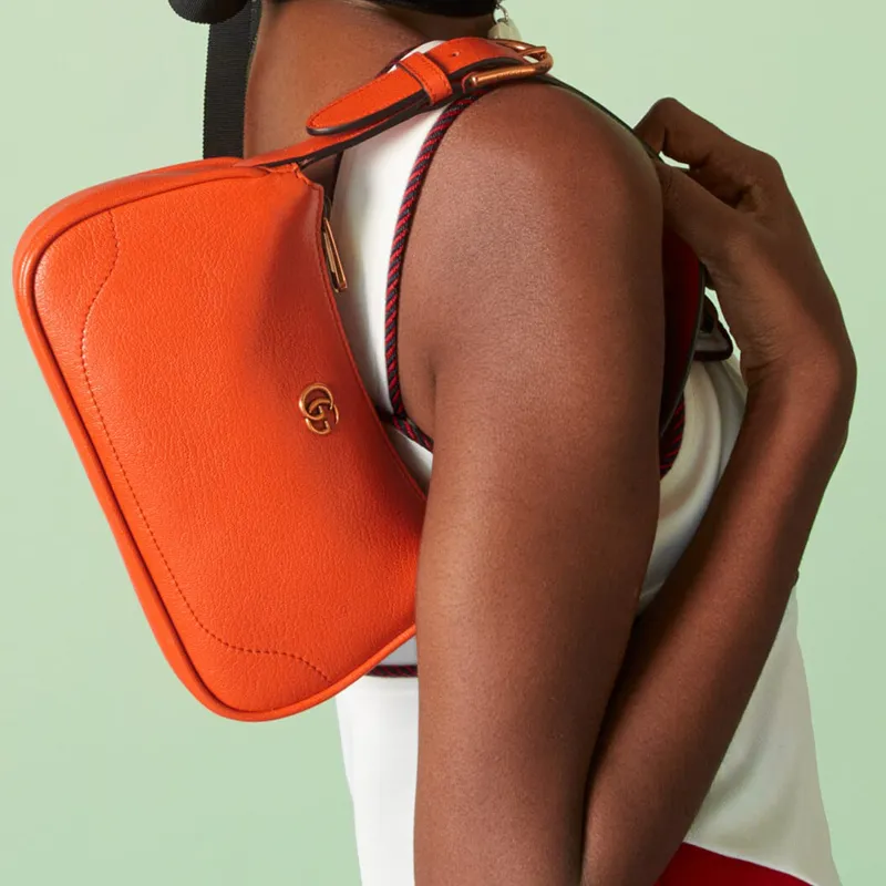 GUCCI Aphrodite Leather Shoulder Bag, Pochette, Handbag, Shoulder Bag Women's Orange-9
