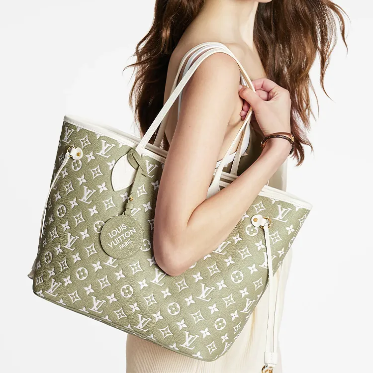 LOUIS VUITTON Neverfull Mm Khaki Green/Beige/Cream-6