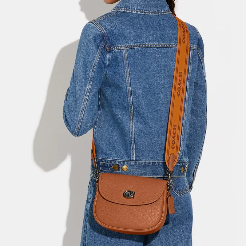 COACH Willow Leather Saddle Bag, Shoulder Bag, Crossbody Bag Trumpets Women's Saffron Brown-4