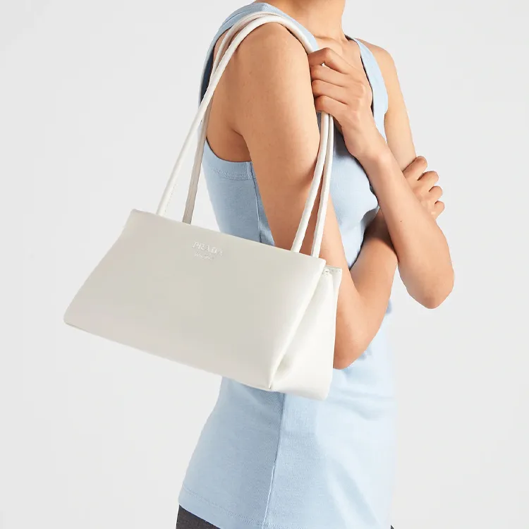 PRADA Hobo Leather Tote Bag Shopping Bag Handbag Small Size Women's White-4