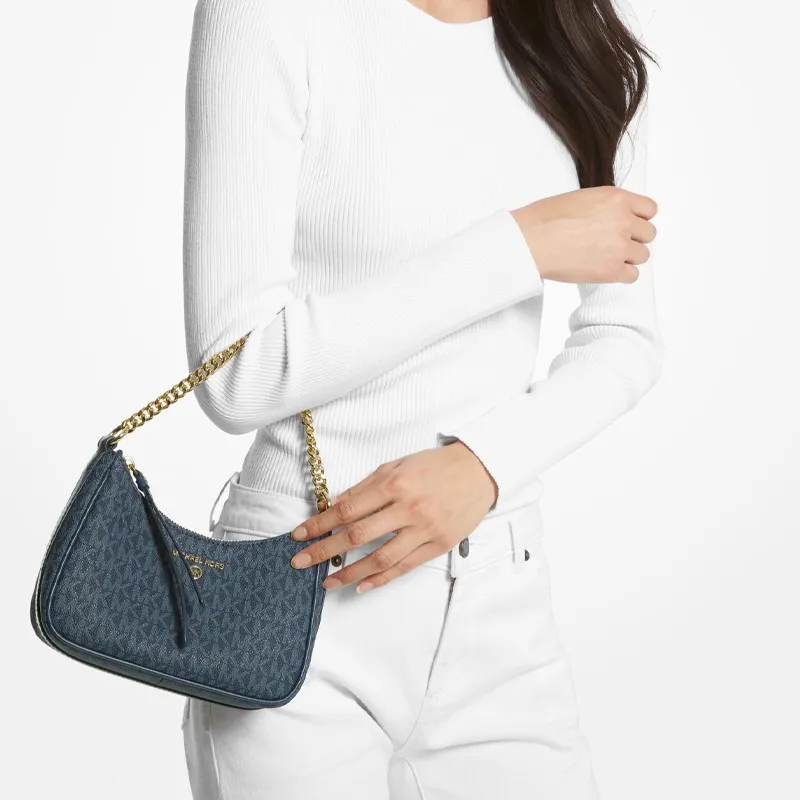 MICHAEL KORS Jet Set Charm Leather Trim Shoulder Bag, Handbag, Shoulder Bag Trumpets Women's Marine Blue-4