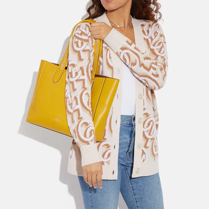 COACH Derby Pebbled Leather Tote Bag Shopping Bag Shoulder Bag Handbag Large Size Women's Canary Yellow-3