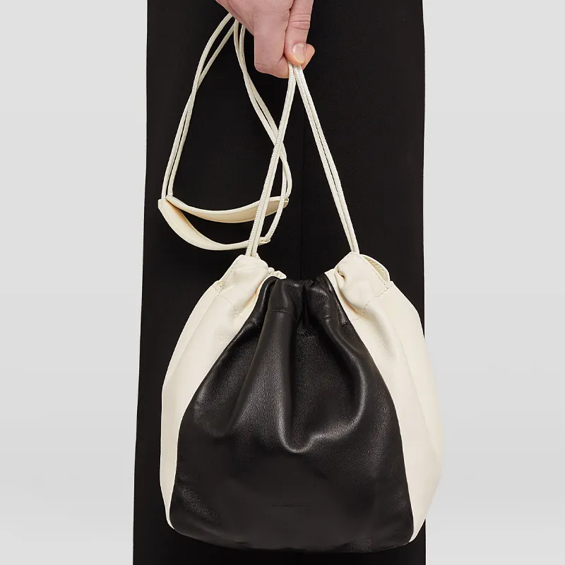 JIL SANDER Lambskin Bucket Bag, Handbag, Shoulder Bag Women's Black/White-3