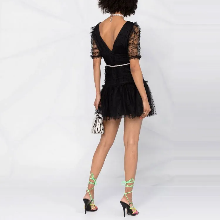 Self portrait Short Sleeved Dresses Women's Black-5