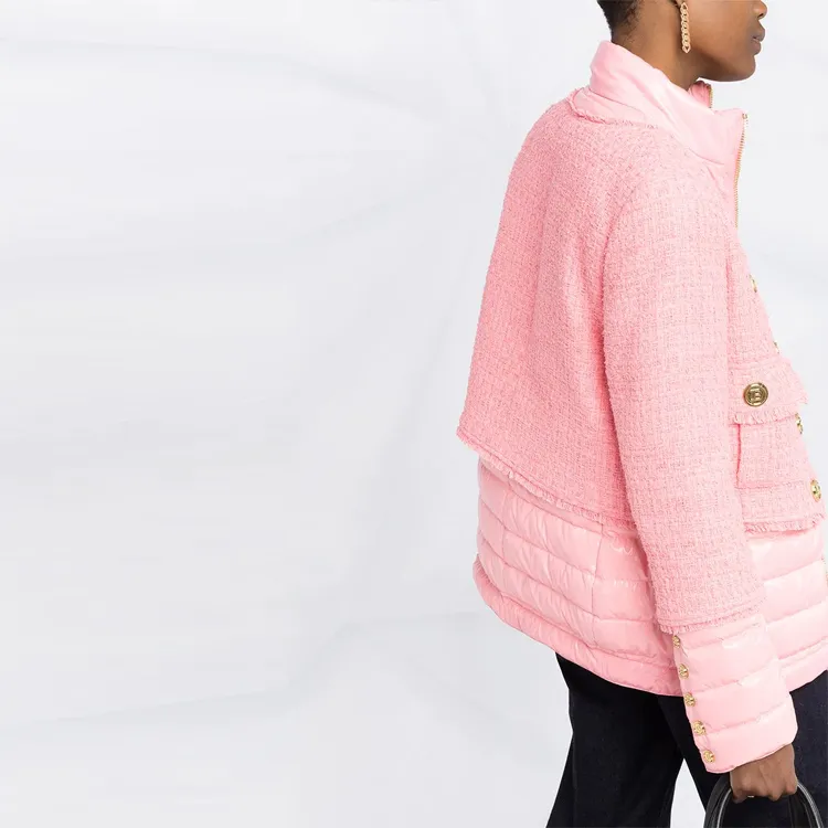 BALMAIN FW21 Solid Color Lapel Puffer Jacket Women's Pink-1