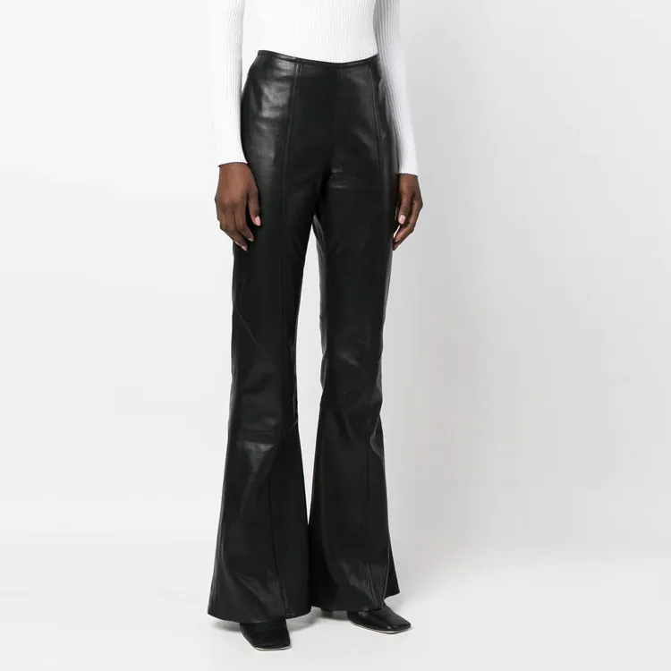 ALBERTA FERRETTI Flared leg Leather Trousers-3