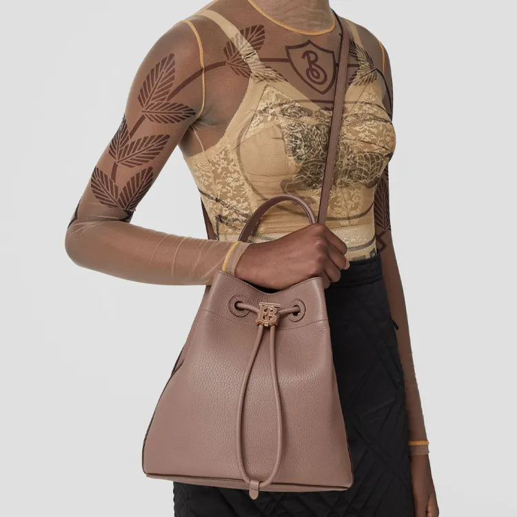 Burberry Grained Cow Leather Bucket Bag Portable Crossbody Bag Shoulder Bag Women's Light Saddle Brown-5