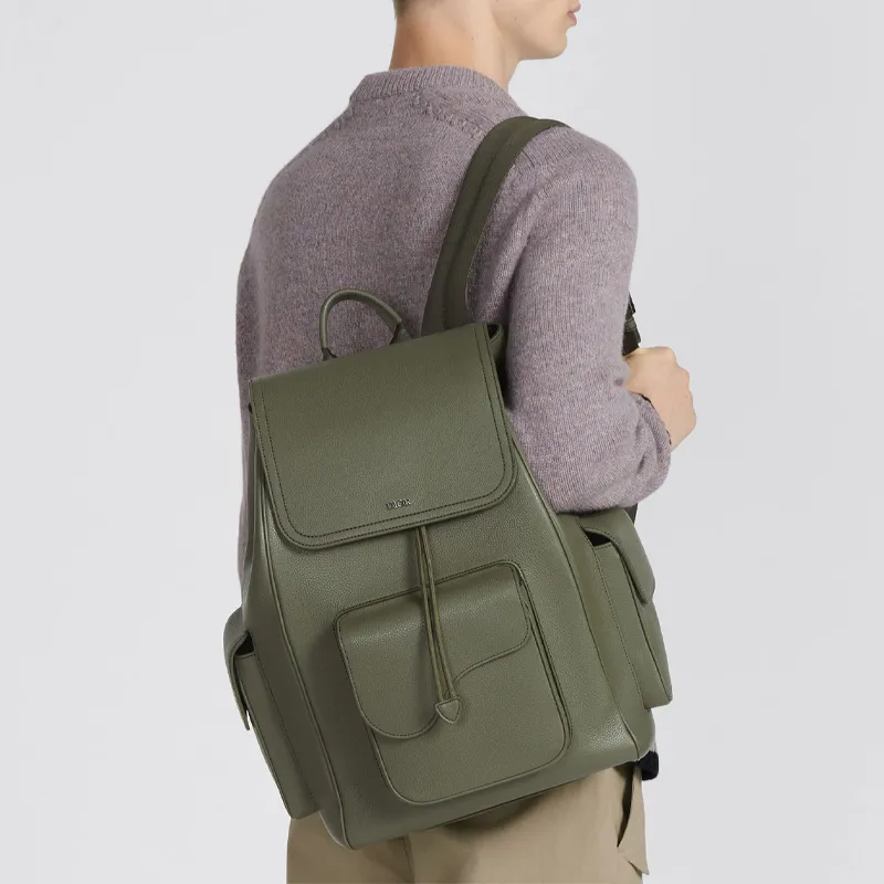 DIOR Saddle Grained Calfskin Saddle Bag Backpack Men's Olive-5